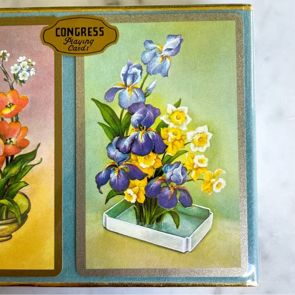 Sealed Double Deck Congress Playing Cards Cel-u-tone Spring Florals Flowers - Picture 4 of 6